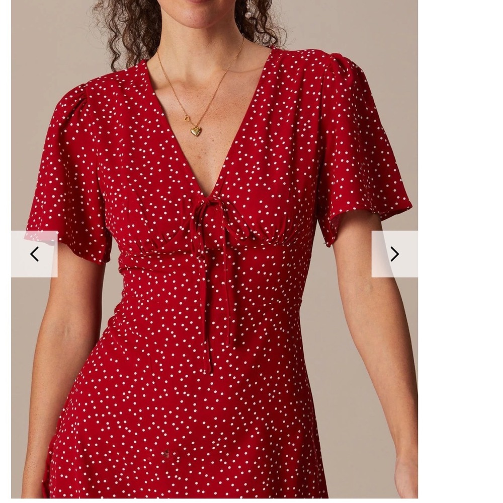 Rihoas Womens The Red V Neck Polka Dot Flounce Mini Dress Medium Flowy Summer - Picture 2 of 16